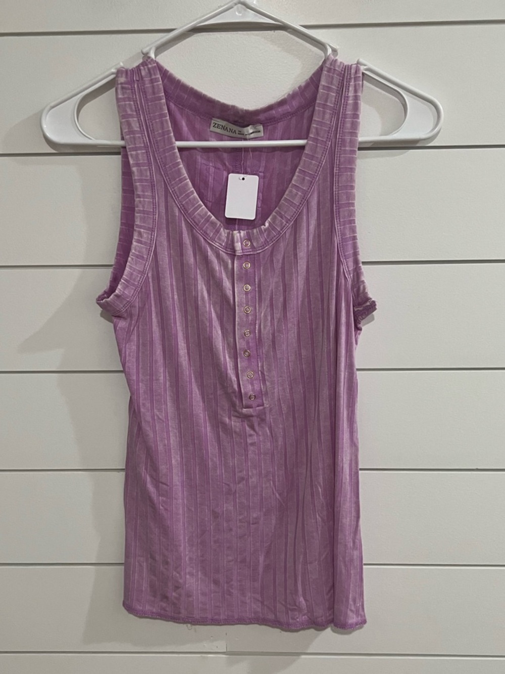 Zenana Outfitters Lavender Ribbed Henley Tank